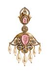Nazaakat By Samara Singh_Pink Stones, Pearls Dangling Drop Embellished Earrings _at_Aza_Fashions