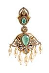 Nazaakat By Samara Singh_Mint Gemstones, Pearls, Dangling Embellished Drop Earrings _at_Aza_Fashions