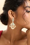 Shop_Nazaakat By Samara Singh_Mint Gemstones, Pearls, Dangling Embellished Drop Earrings 