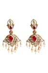 Nazaakat By Samara Singh_Red Gemstones, Pearls Embellished Dangling Drop Earrings _Online_at_Aza_Fashions