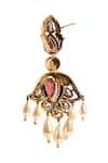 Buy_Nazaakat By Samara Singh_Red Gemstones, Pearls Embellished Dangling Drop Earrings _Online_at_Aza_Fashions
