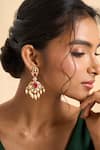 Nazaakat By Samara Singh_Red Gemstones, Pearls Embellished Dangling Drop Earrings _at_Aza_Fashions