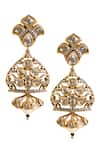 Shop_Nazaakat By Samara Singh_Gold Plated Stones, Beads Floral Embellished Drop Earrings _at_Aza_Fashions