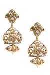 Shop_Nazaakat By Samara Singh_Gold Plated Stones, Beads Floral Embellished Dangler Earrings _at_Aza_Fashions