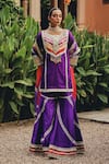 Buy_Ajiesh Oberoi_Purple Silk, Organza, Net Embroidery, Lace, Mirrors, Phulkari Phool Sharara Set _at_Aza_Fashions