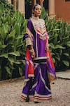 Ajiesh Oberoi_Purple Silk, Organza, Net Embroidery, Lace, Mirrors, Phulkari Phool Sharara Set _Online_at_Aza_Fashions