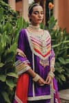 Shop_Ajiesh Oberoi_Purple Silk, Organza, Net Embroidery, Lace, Mirrors, Phulkari Phool Sharara Set _Online_at_Aza_Fashions