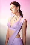 Anshika Tak Label_Purple Georgette Halter Neck, Layered Pre-draped Saree With Embroidered Blouse _at_Aza_Fashions