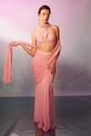 Buy Anshika Tak Label Pink Georgette Halter , Keyhole Blouse With Draped Saree Online at Aza Fashions Buy_Anshika Tak Label_Pink Georgette Halter , Keyhole Blouse With Draped Saree _Online_at_Aza_Fashions