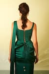 Shop_Anshika Tak Label_Emerald Green Satin, Crepe Sweetheart Neck Boned Corset With Pre-draped Saree _at_Aza_Fashions