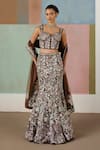 Buy_Mishru_Brown Tulle Embroidery, Sequins Sweetheart Neck Kaira Corset Lehenga Set _at_Aza_Fashions