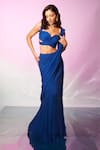 Buy Anshika Tak Label Blue Georgette Sweetheart Neck Pleated Pre-draped Saree With Blouse at Aza Fashions Buy_Anshika Tak Label_Blue Georgette Sweetheart Neck Pleated Pre-draped Saree With Blouse _at_Aza_Fashions