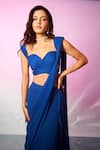 Anshika Tak Label Blue Georgette Sweetheart Neck Pleated Pre-draped Saree With Blouse Online at Aza Fashions Anshika Tak Label_Blue Georgette Sweetheart Neck Pleated Pre-draped Saree With Blouse _Online_at_Aza_Fashions