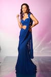 Buy Anshika Tak Label Blue Georgette Sweetheart Neck Pleated Pre-draped Saree With Blouse Online at Aza Fashions Buy_Anshika Tak Label_Blue Georgette Sweetheart Neck Pleated Pre-draped Saree With Blouse _Online_at_Aza_Fashions