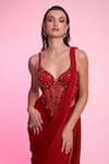 Anshika Tak Label Red Georgette, Net Beads, Sequins, Embellished Corset With Pre-draped Saree Online at Aza Fashions Anshika Tak Label_Red Georgette, Net Beads, Sequins, Embellished Corset With Pre-draped Saree _Online_at_Aza_Fashions