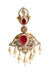 Buy_Nazaakat By Samara Singh_Red Gemstones, Pearls Embellished Dangling Drop Earrings 