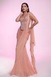 Buy_Anshika Tak Label_Peach Georgette, Net Sequins, Crystals, Embellished Corset With Pre-draped Saree _at_Aza_Fashions