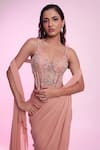 Anshika Tak Label_Peach Georgette, Net Sequins, Crystals, Embellished Corset With Pre-draped Saree _Online_at_Aza_Fashions