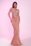 Buy_Anshika Tak Label_Peach Georgette, Net Sequins, Crystals, Embellished Corset With Pre-draped Saree _Online_at_Aza_Fashions