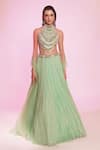 Buy_Anshika Tak Label_Green Silk Organza, Net Mirrors, Sequins, Beads, Pearls Embroidered Lehenga Set _at_Aza_Fashions