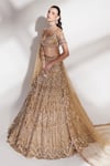 Shop_Anshika Tak Label_Gold Net Sequins, Beads, Embroidery, Pearls V-neck Bridal Lehenga Set _at_Aza_Fashions