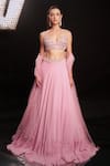 Buy_Anshika Tak Label_Pink Georgette, Net Mirrors, Pearls, Beads, And Embellished Lehenga Set _at_Aza_Fashions