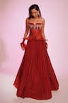 Buy Anshika Tak Label Red Net, Silk Organza Beads, Crystals, Gemstones Embellished Corset Lehenga Set at Aza Fashions Buy_Anshika Tak Label_Red Net, Silk Organza Beads, Crystals, Gemstones Embellished Corset Lehenga Set _at_Aza_Fashions