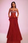 Anshika Tak Label Red Net, Silk Organza Beads, Crystals, Gemstones Embellished Corset Lehenga Set Online at Aza Fashions Anshika Tak Label_Red Net, Silk Organza Beads, Crystals, Gemstones Embellished Corset Lehenga Set _Online_at_Aza_Fashions