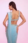 Shop_Anshika Tak Label_Blue Crepe, Net Mirrors, Beads, Sequins Embellished Blouse With Pre-draped Saree _at_Aza_Fashions