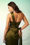 Shop_Anshika Tak Label_Olive Green Satin, Crepe Sweetheart Neck Pre-draped Saree With Corset _at_Aza_Fashions