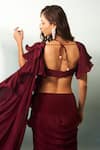 Shop_Anshika Tak Label_Wine Crepe Sweetheart Neck Ruffled Pre-draped Saree With Blouse _at_Aza_Fashions