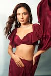 Shop_Anshika Tak Label_Wine Crepe Sweetheart Neck Ruffled Pre-draped Saree With Blouse _Online_at_Aza_Fashions