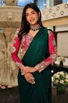 Buy_Anu Pellakuru_Green Silk, Chiffon Pearls, Zari Pre-draped Saree With Embroidered Blouse 