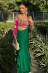 Shop Anu Pellakuru Green Silk, Chiffon Pearls, Zari Pre-draped Saree With Embroidered Blouse Shop_Anu Pellakuru_Green Silk, Chiffon Pearls, Zari Pre-draped Saree With Embroidered Blouse