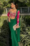 Buy Anu Pellakuru Green Silk, Chiffon Pearls, Zari Pre-draped Saree With Embroidered Blouse Online Buy_Anu Pellakuru_Green Silk, Chiffon Pearls, Zari Pre-draped Saree With Embroidered Blouse _Online