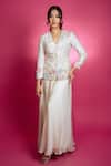 Buy_Anu Pellakuru_Off White Silk, Georgette Embroidery, Ruffles Gardenia Jacket With Sharara Pant _at_Aza_Fashions