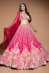 Anu Pellakuru_Pink Silk, Organza Pearls, Sequins, Floral Resham Embroidered Bridal Lehenga Set _Online