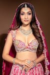 Buy_Anu Pellakuru_Pink Silk, Organza Pearls, Sequins, Floral Resham Embroidered Bridal Lehenga Set _Online