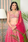 Anu Pellakuru_Pink Silk, Organza Pearls, Sequins, Floral Resham Embroidered Bridal Lehenga Set 