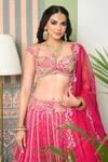Anu Pellakuru_Pink Silk, Organza Pearls, Sequins, Floral Resham Embroidered Bridal Lehenga Set 