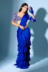 Anu Pellakuru_Blue Silk, Satin, Chiffon Zari, Embroidery Pre-draped Saree With Blouse _at_Aza_Fashions