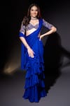Buy_Anu Pellakuru_Blue Silk, Satin, Chiffon Zari, Embroidery Pre-draped Saree With Blouse 