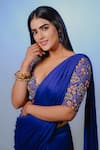 Anu Pellakuru_Blue Silk, Satin, Chiffon Zari, Embroidery Pre-draped Saree With Blouse _Online