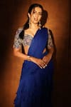 Buy_Anu Pellakuru_Blue Silk, Satin, Chiffon Zari, Embroidery Pre-draped Saree With Blouse _Online