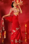 Shop_Anu Pellakuru_Red Silk, Satin Pearls, Resham Floral Embroidered Saree With Embellished Blouse 