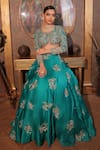 Anu Pellakuru_Blue Satin, Organza, Silk Zardozi Floral Embroidered Lehenga With Cut-out Blouse _Online