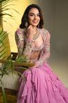 Anu Pellakuru_Purple Silk, Organza, Georgette Ruffle Lehenga Zardozi Embroidered Jacket Set _Online