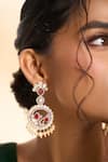 Buy_Nazaakat By Samara Singh_Red Pearls, Stones, Crystals Embellished Circular Drop Dangler Earrings _at_Aza_Fashions