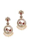Shop_Nazaakat By Samara Singh_Red Pearls, Stones, Crystals Embellished Circular Drop Dangler Earrings _at_Aza_Fashions