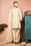 Shop_Neha Mehra_Ivory Silk Round Neck Raw Embroidered Kurta Set _at_Aza_Fashions